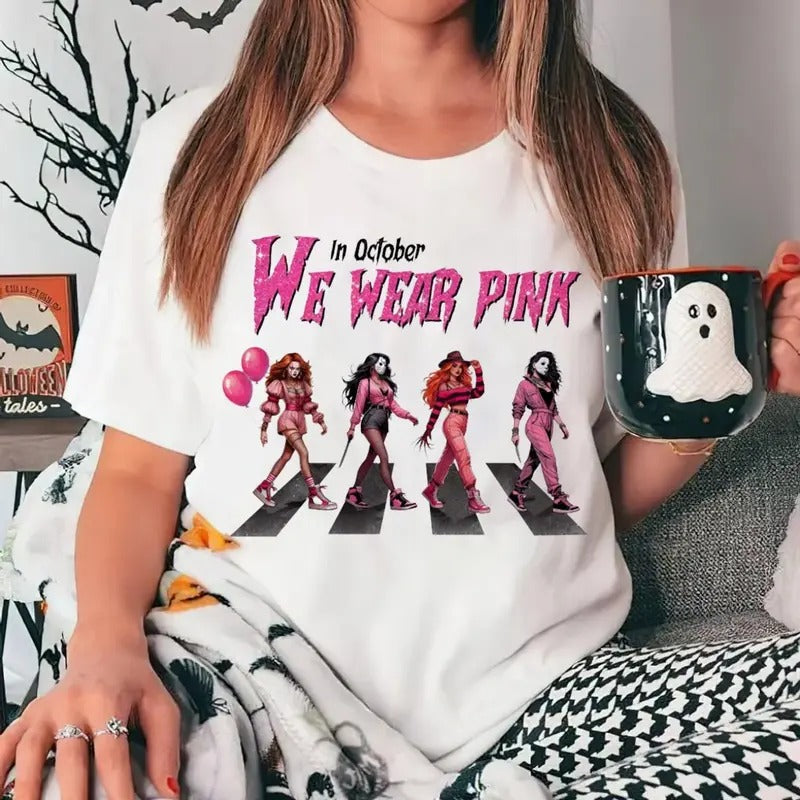 October We Pink Bundlle Breast Cancer Horror Movie - Adult & Kids T-Shirts, Sweatshirts & Hoodies apparel design preview 1