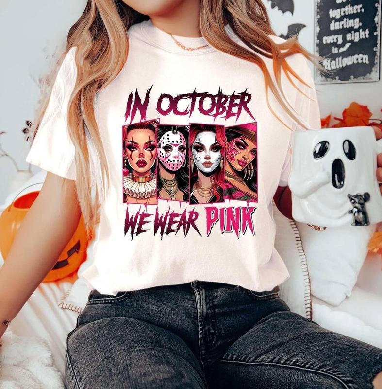 October We Pink Halloween Movie Horror Characters - Adult & Kids T-Shirts, Sweatshirts & Hoodies apparel design preview 1