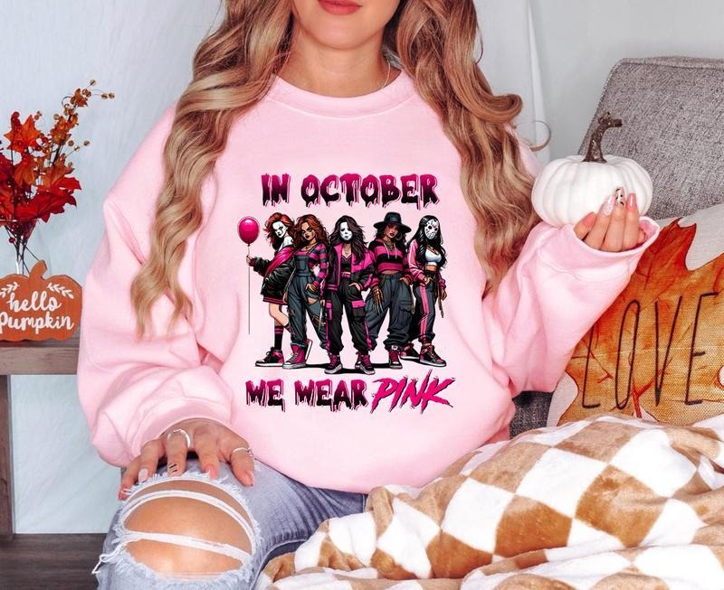 October We Pink Halloween Movie Horror Characters - Adult & Kids T-Shirts, Sweatshirts & Hoodies apparel design preview 1