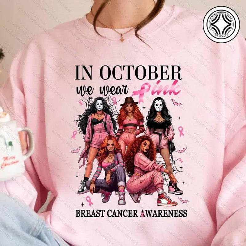 October We Pink Halloween Girl Characters Movies - Adult & Kids T-Shirts, Sweatshirts & Hoodies apparel design preview 1