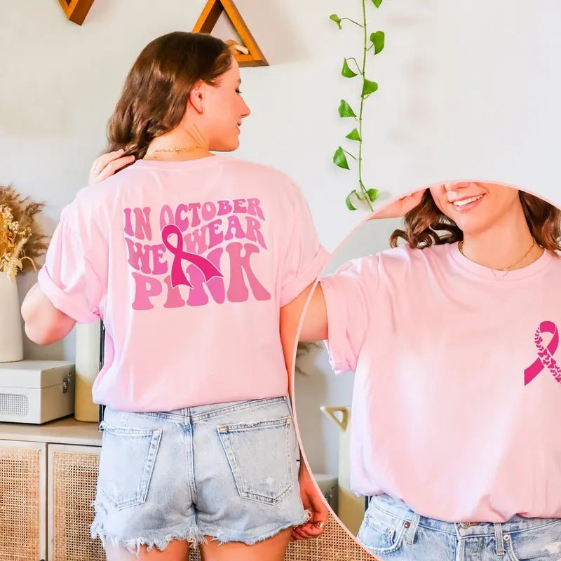 October We Pink Breast Cancer Awareness Ribbon Front - Adult & Kids T-Shirts, Sweatshirts & Hoodies apparel design preview 1