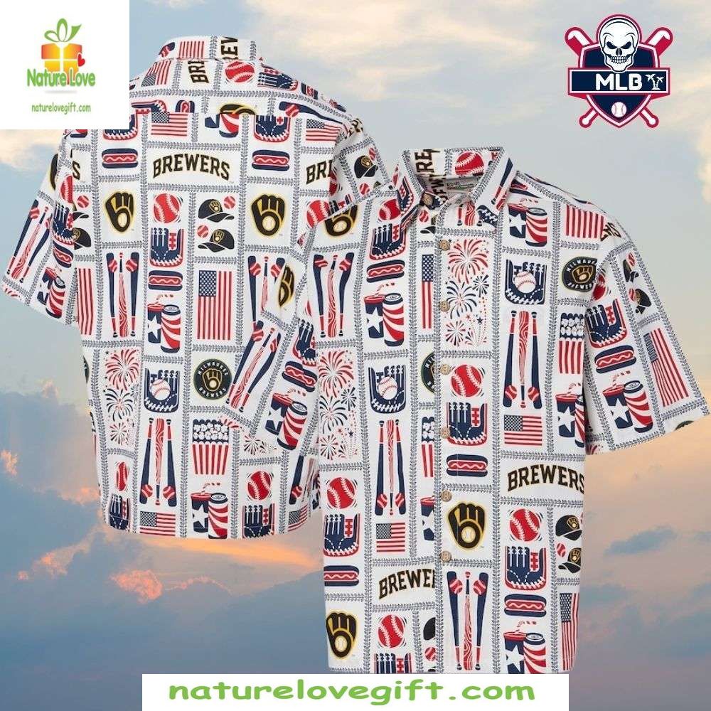 MLB Hawaiian Brewers Patriotic Icons Independence Day - Adult & Kids T-Shirts, Sweatshirts & Hoodies apparel design preview 1