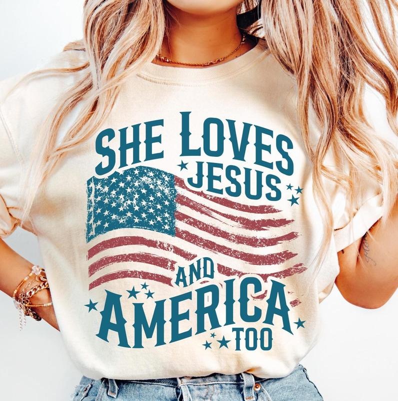 Independence Day 4th July She Loves Jesus America Too - Adult & Kids T-Shirts, Sweatshirts & Hoodies apparel design preview 1