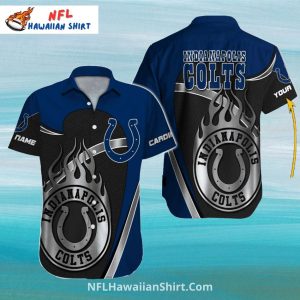 Indianapolis Colts Aloha Flaming Horseshoe Dark Theme - Adult & Kids T-Shirts, Sweatshirts & Hoodies apparel design preview 1