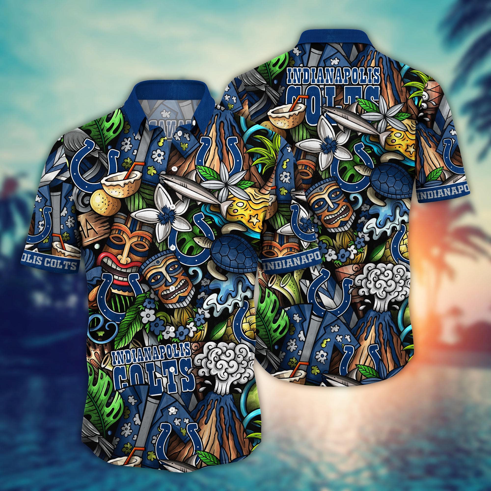 Indianapolis Colts Hawaiian Blue Thunder 750679 - Adult & Kids T-Shirts, Sweatshirts & Hoodies apparel design preview 1