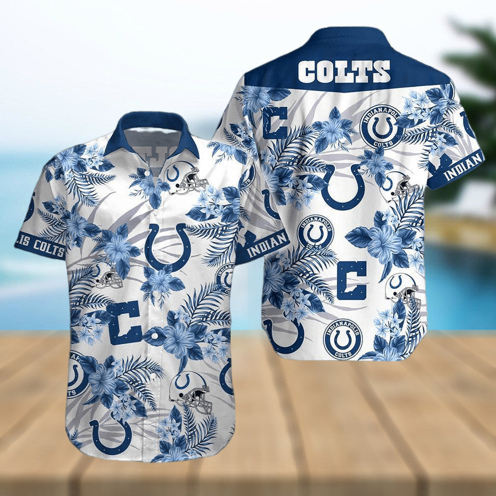 Indianapolis Colts Hawaiian with Hibiscus Flowers - Adult & Kids T-Shirts, Sweatshirts & Hoodies apparel design preview 1