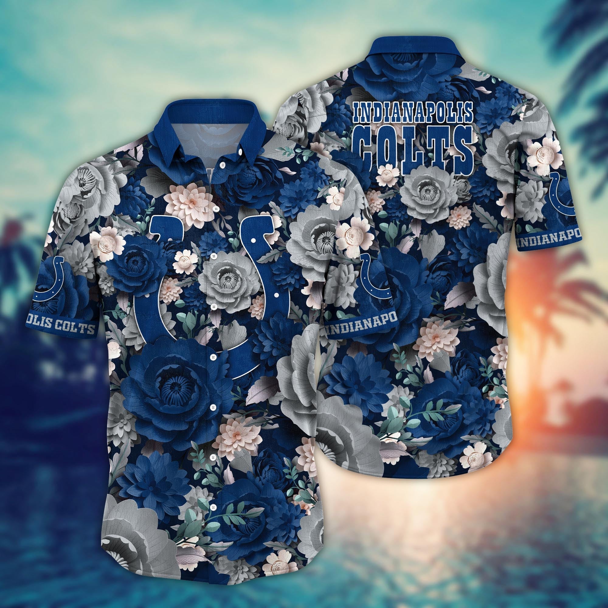 Indianapolis Colts Hawaiian Midnight Wave Design - Adult & Kids T-Shirts, Sweatshirts & Hoodies apparel design preview 1