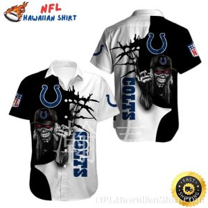 Indianapolis Colts Monochrome Hawaiian With Skull - Adult & Kids T-Shirts, Sweatshirts & Hoodies apparel design preview 1