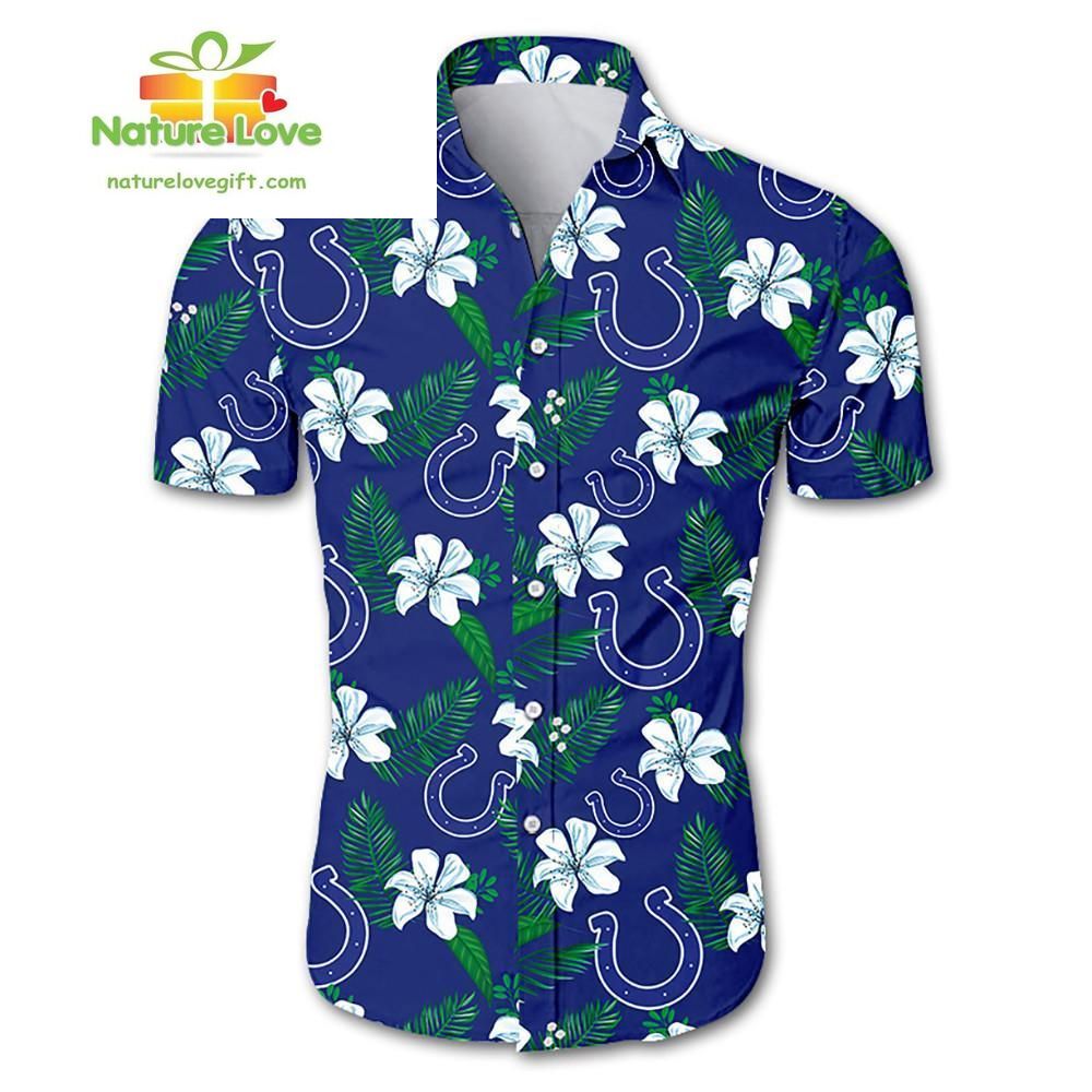 Indianapolis Colts Hawaiian Tropical Floral Design - Adult & Kids T-Shirts, Sweatshirts & Hoodies apparel design preview 1
