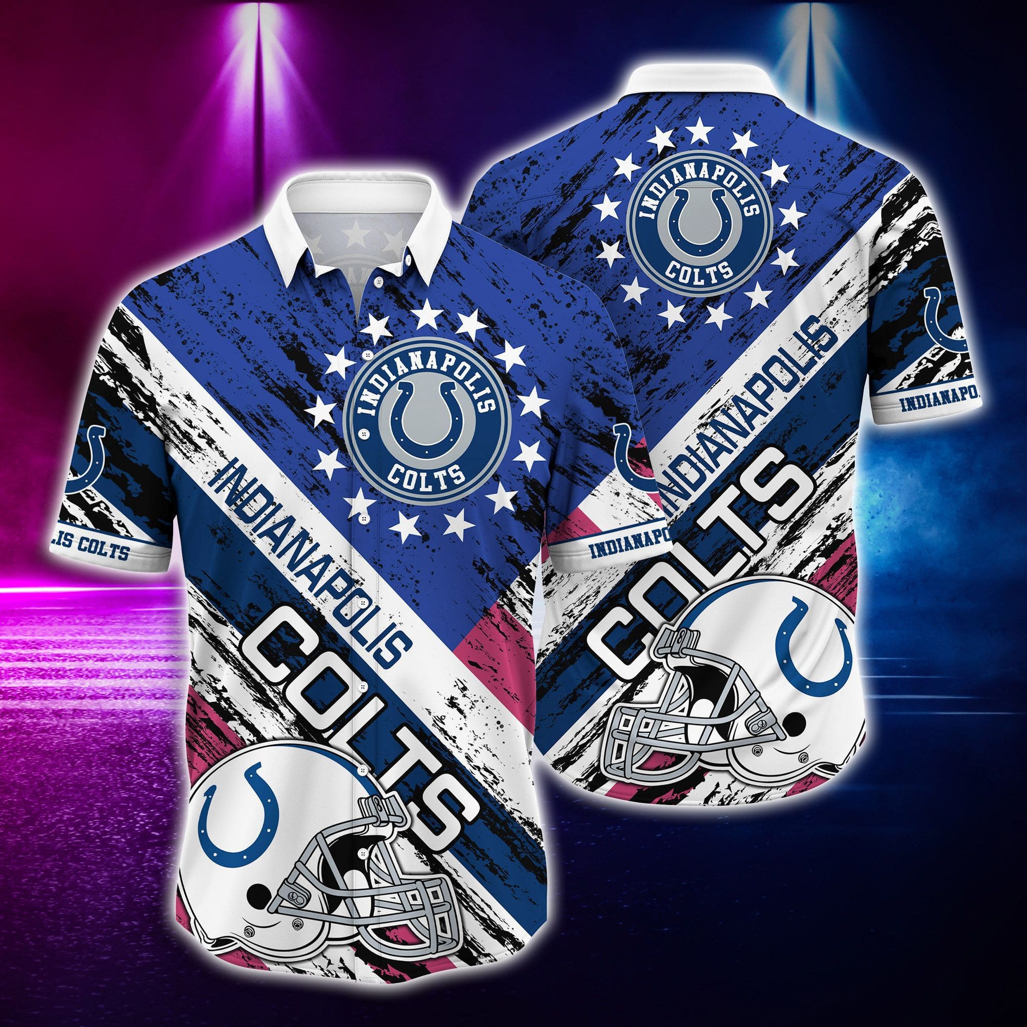 Indianapolis Colts Hawaiian with US Flag Design - Adult & Kids T-Shirts, Sweatshirts & Hoodies apparel design preview 1