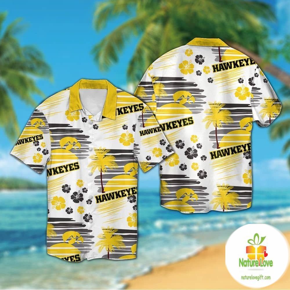 Iowa Hawkeyes Hawaiian Aloha Tropical Button Up - Adult & Kids T-Shirts, Sweatshirts & Hoodies apparel design preview 1