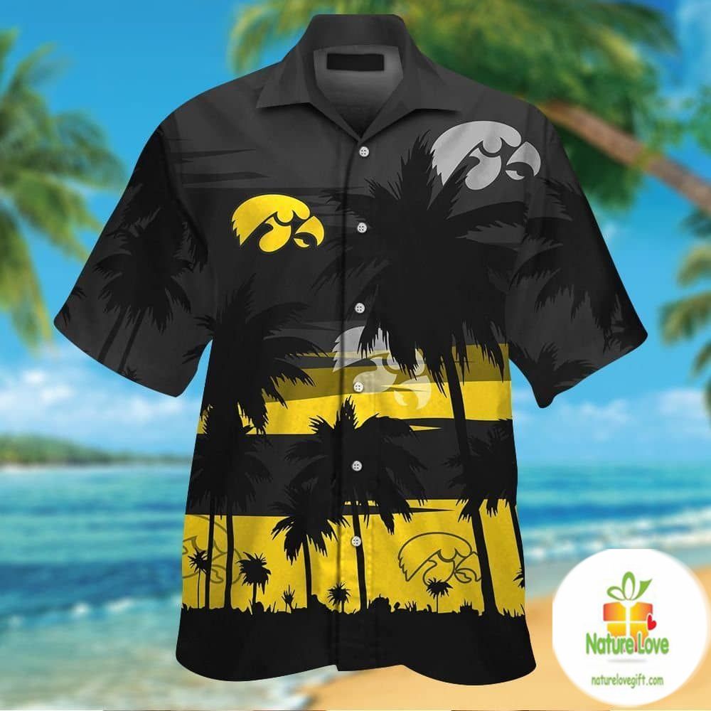 Iowa Hawkeyes Hawaiian Tropical Short Sleeve Button - Adult & Kids T-Shirts, Sweatshirts & Hoodies apparel design preview 1