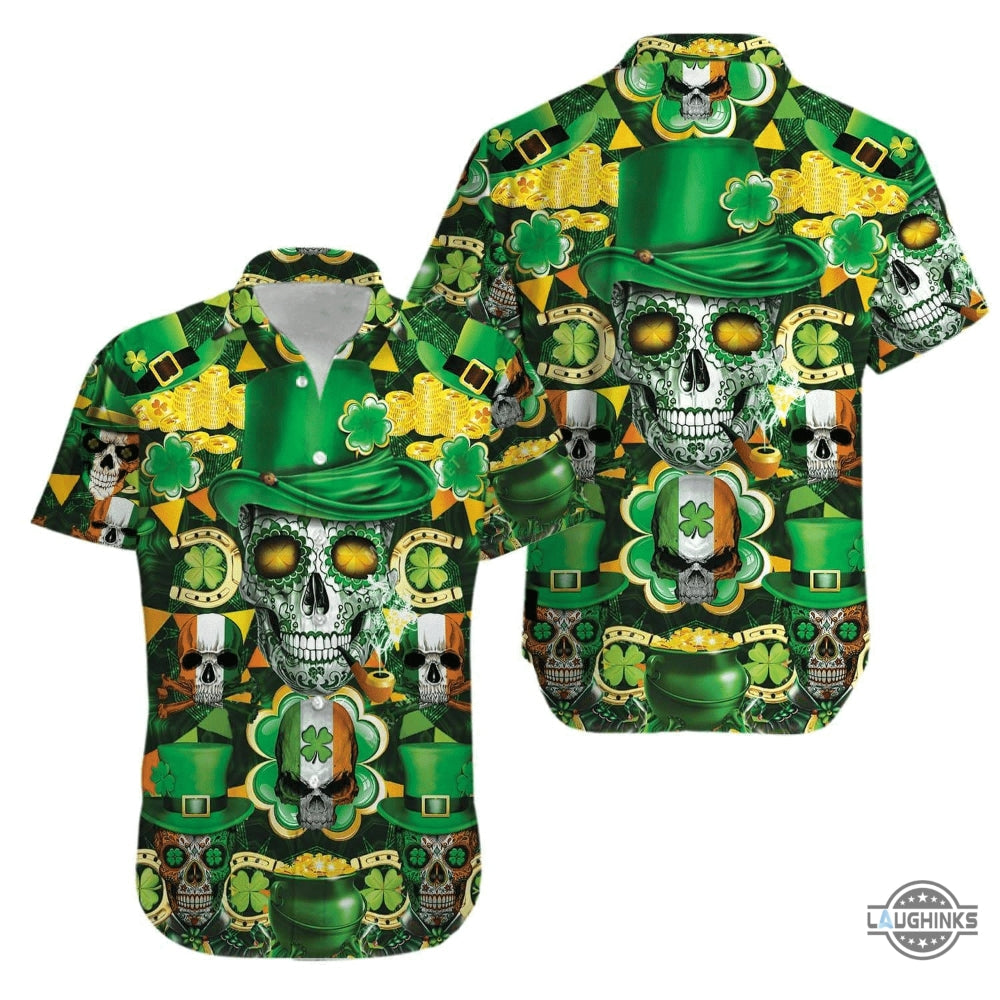 Irish Skull Rich St Patrick Green Hawaiian Aloha - Adult & Kids T-Shirts, Sweatshirts & Hoodies apparel design preview 1