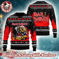 Iron Maiden Eddie The Number Of the Beast With Santa Hat Into The Snowy Night Signature Knitted Ugly Christmas Sweater - Holiday Gift product image