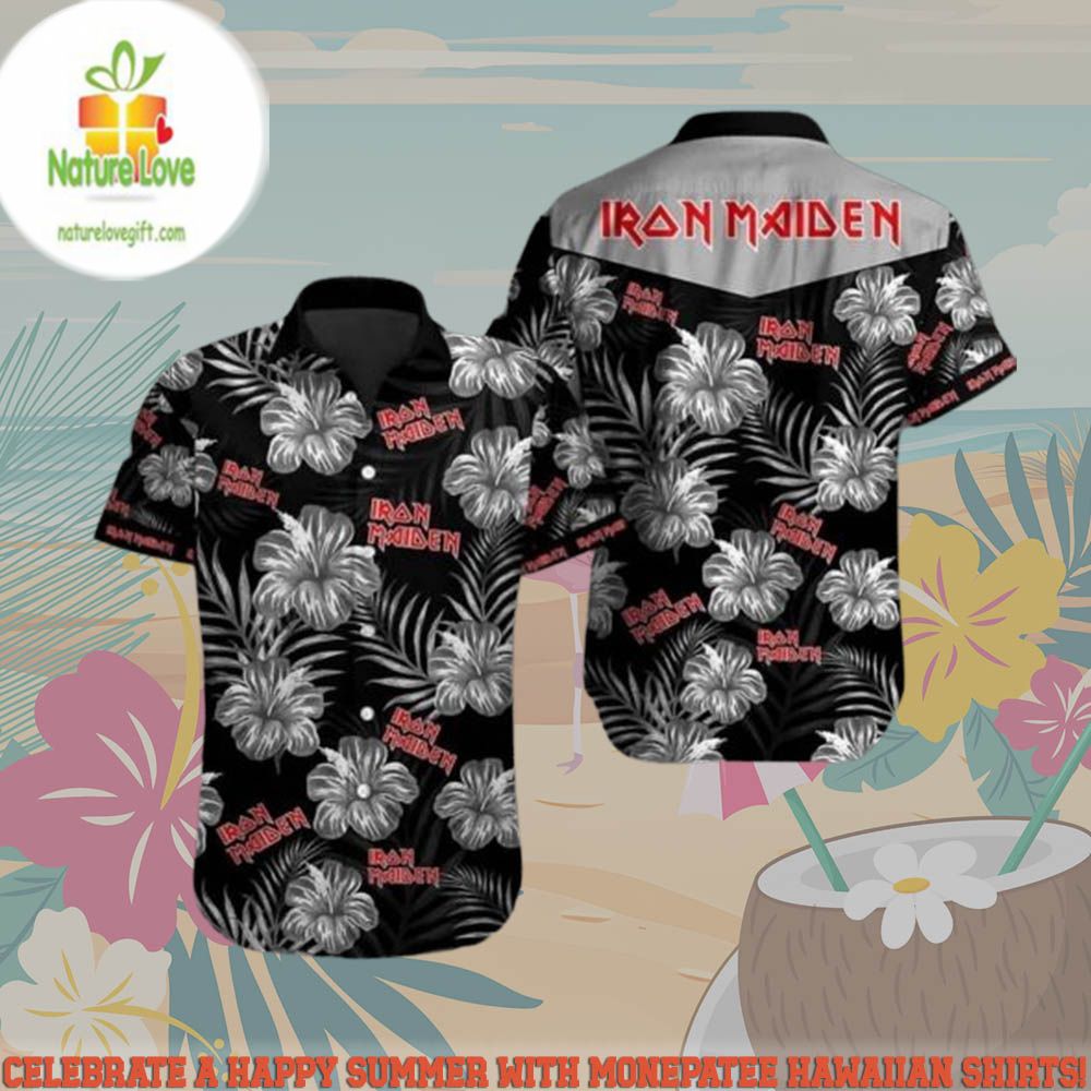 Iron Maiden Hawaiian Beach Short Monochrome Hibiscus - Adult & Kids T-Shirts, Sweatshirts & Hoodies apparel design preview 1
