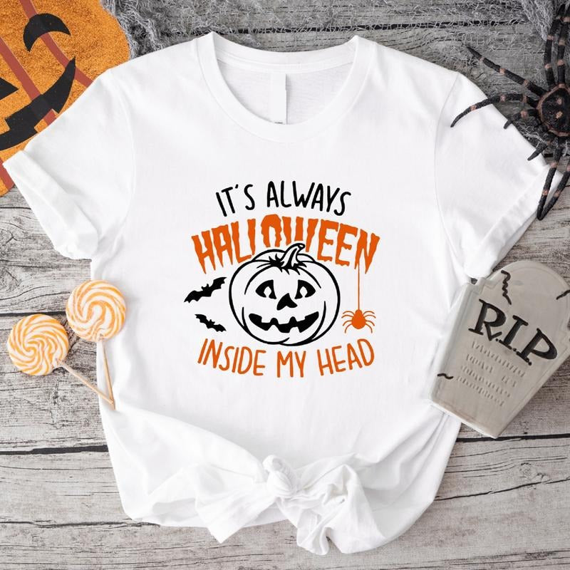 'S Always Halloween Inside My Head Funny Pumpkin - Adult & Kids T-Shirts, Sweatshirts & Hoodies apparel design preview 1