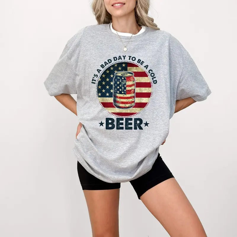 'S Bad Day Be Cold Beer America Flag Vintage US 4th - Adult & Kids T-Shirts, Sweatshirts & Hoodies apparel design preview 1