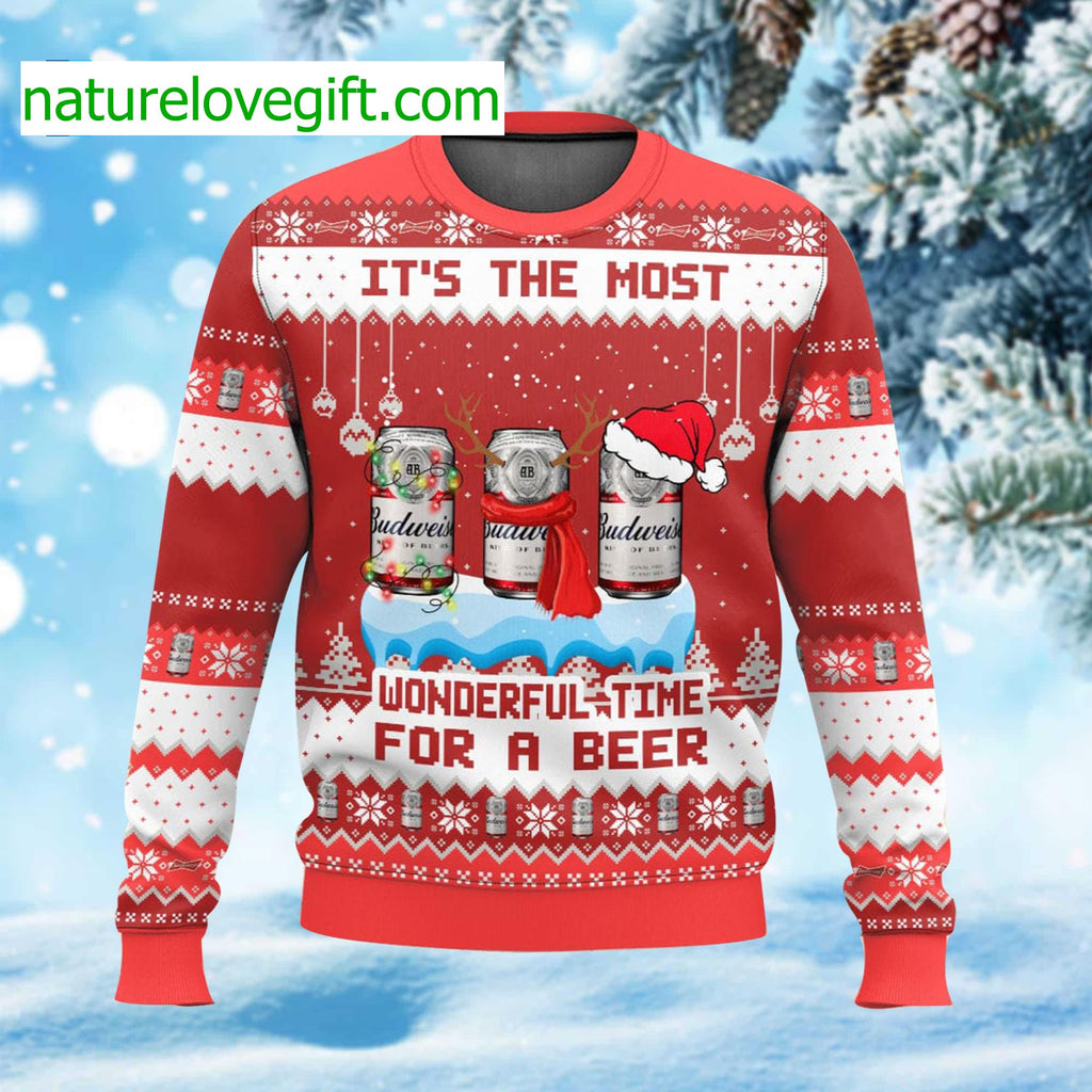 It’s The Most Wonderful Time For A Beer Budweiser Ugly Christmas Sweater - Holiday Gift product image