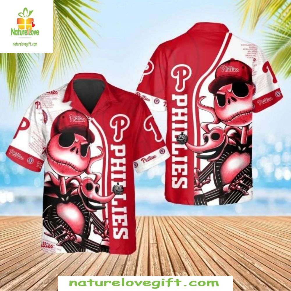 MLB Phillies Hawaiian Jack Skeleton Tropical Baseball - Adult & Kids T-Shirts, Sweatshirts & Hoodies apparel design preview 1