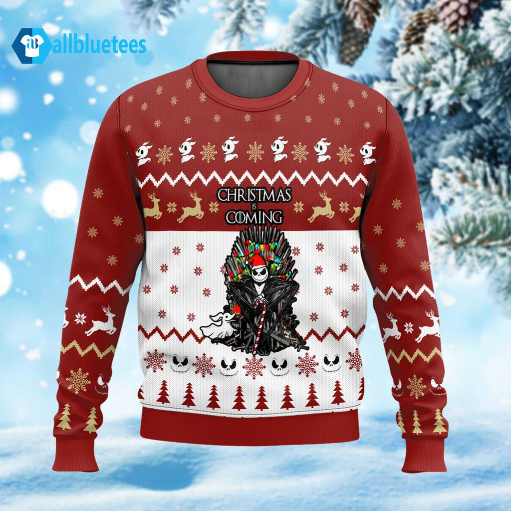 Jack Skellington Christmas Is Coming Ugly Christmas Sweater - Holiday Gift product image