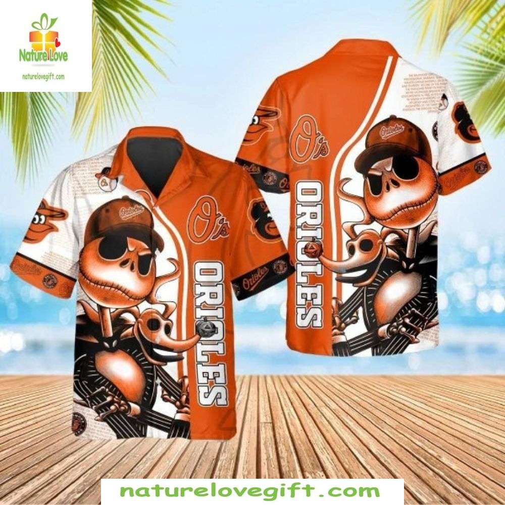 Jack Skellington Orioles Hawaiian Spooktacular - Adult & Kids T-Shirts, Sweatshirts & Hoodies apparel design preview 1