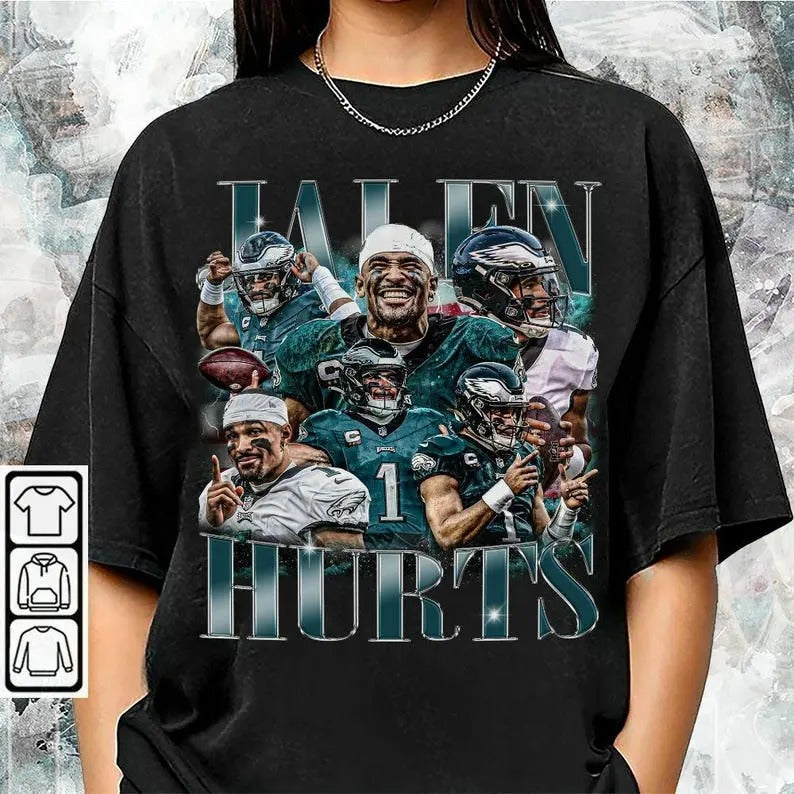 Jal3n Hurts Football American Vintage 90s Bootleg - Adult & Kids T-Shirts, Sweatshirts & Hoodies apparel design preview 1