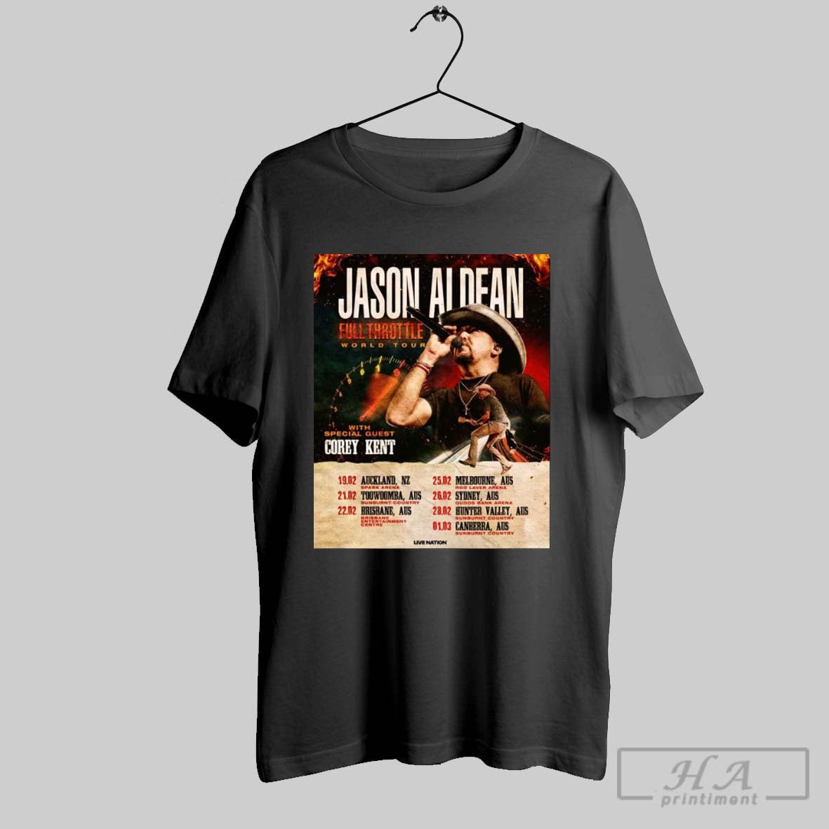 Jason Aldean Full Throttle World Tour To New Zealand - Adult & Kids T-Shirts, Sweatshirts & Hoodies apparel design preview 1