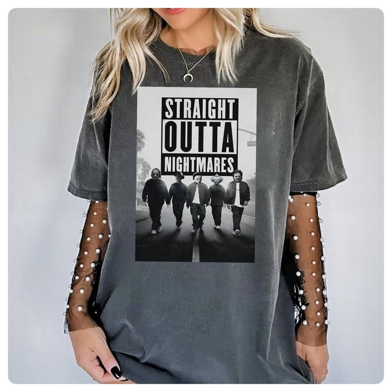 Jason Voorhees Michael Myers Straigh Outta Nightmares - Adult & Kids T-Shirts, Sweatshirts & Hoodies apparel design preview 1