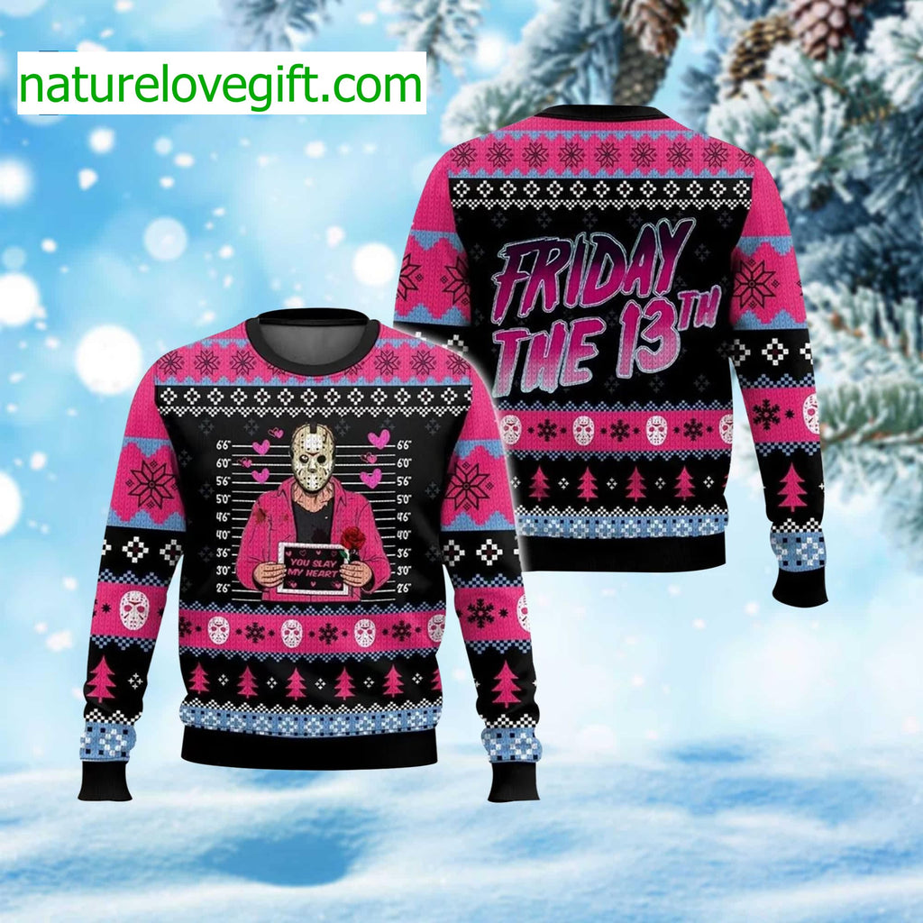 Jason Voorhees You Slay My Heart Ugly Christmas Sweater - Holiday Gift product image