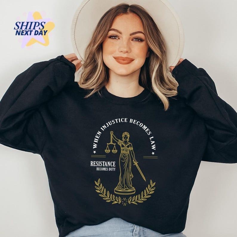 Jessie J Ross Lady Justice When Injustice Becomes Law - Adult & Kids T-Shirts, Sweatshirts & Hoodies apparel design preview 1