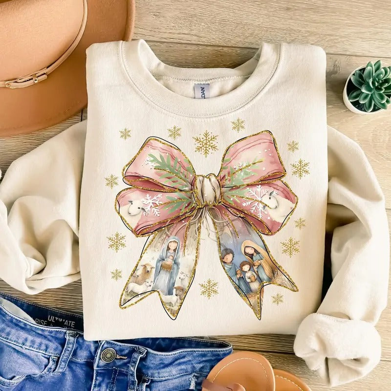 Jesus Coquette Bow Christian Baby Bible Verse Glitter - Adult & Kids T-Shirts, Sweatshirts & Hoodies apparel design preview 1