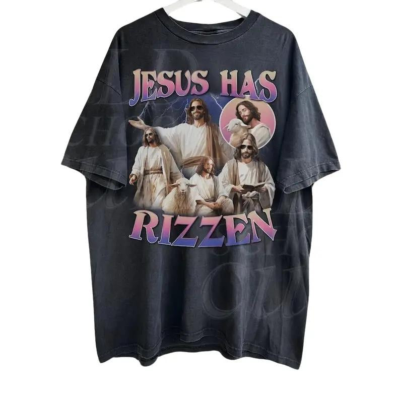 Jesus Has Rizzen Vintage Retro 90s Funny Distressed - Adult & Kids T-Shirts, Sweatshirts & Hoodies apparel design preview 1