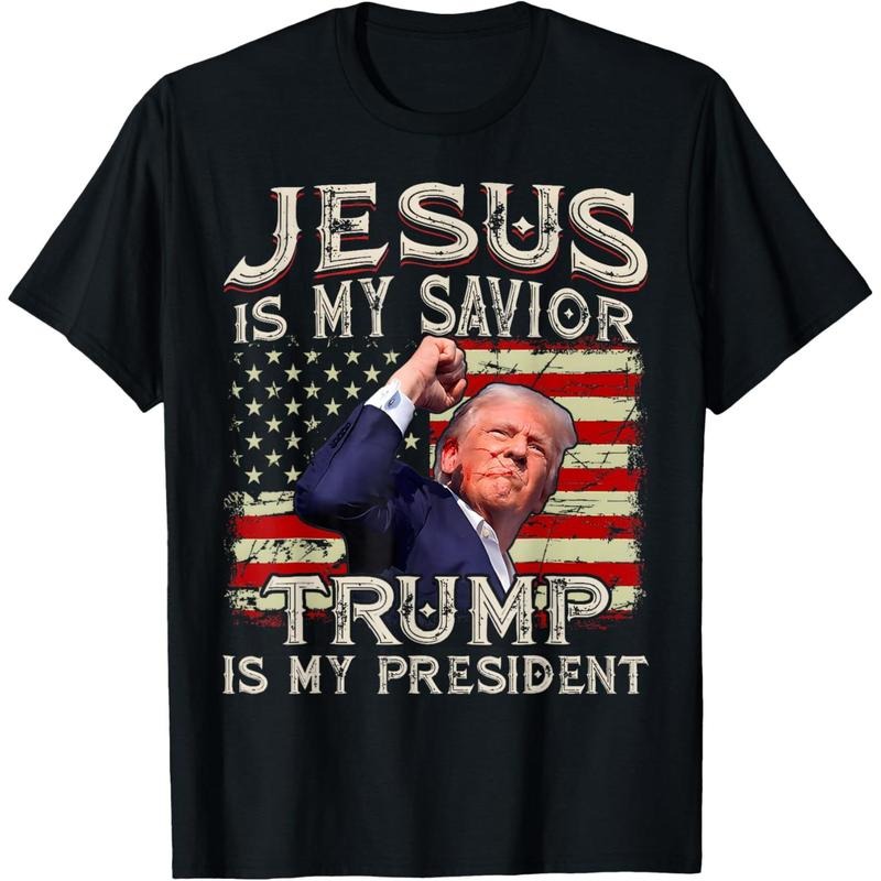 Jesus Is My Savior Trump President American Flag Made - Adult & Kids T-Shirts, Sweatshirts & Hoodies apparel design preview 1