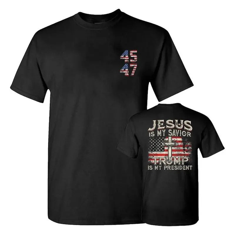 Jesus Is My Savior Trump President American Flag - Adult & Kids T-Shirts, Sweatshirts & Hoodies apparel design preview 1