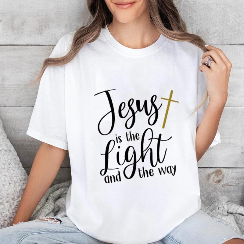 Jesus Is Light Way Casual Crew Neck Short Sleeve Tops - Adult & Kids T-Shirts, Sweatshirts & Hoodies apparel design preview 1
