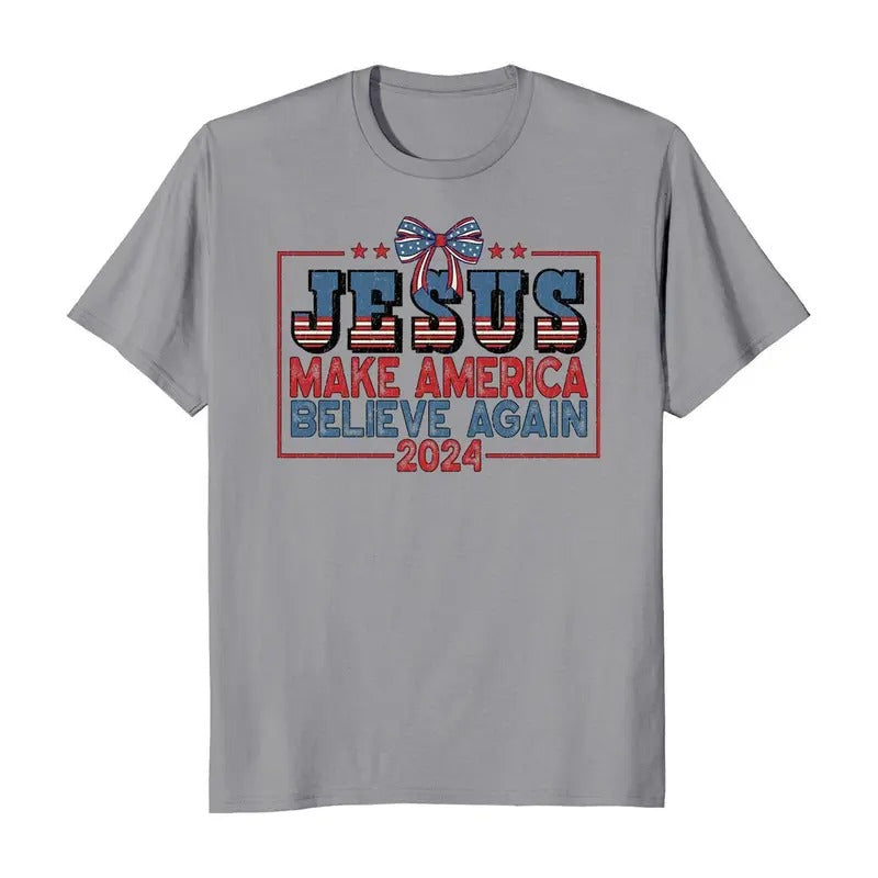 Jesus Make America Believe Again 2024 Election - Adult & Kids T-Shirts, Sweatshirts & Hoodies apparel design preview 1