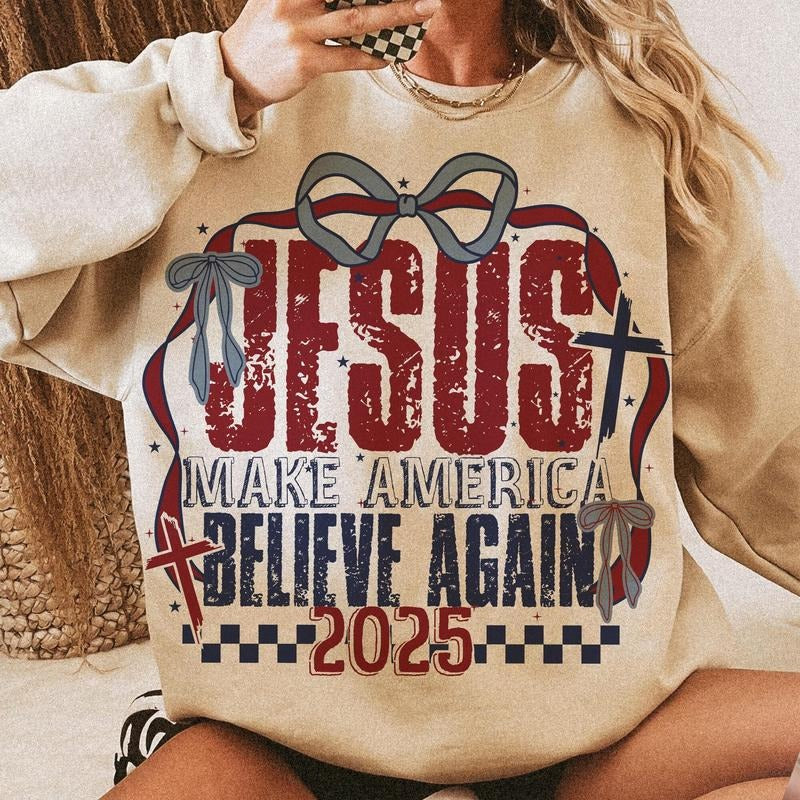 Jesus Make America Believe Again Coquette 4Th July - Adult & Kids T-Shirts, Sweatshirts & Hoodies apparel design preview 1