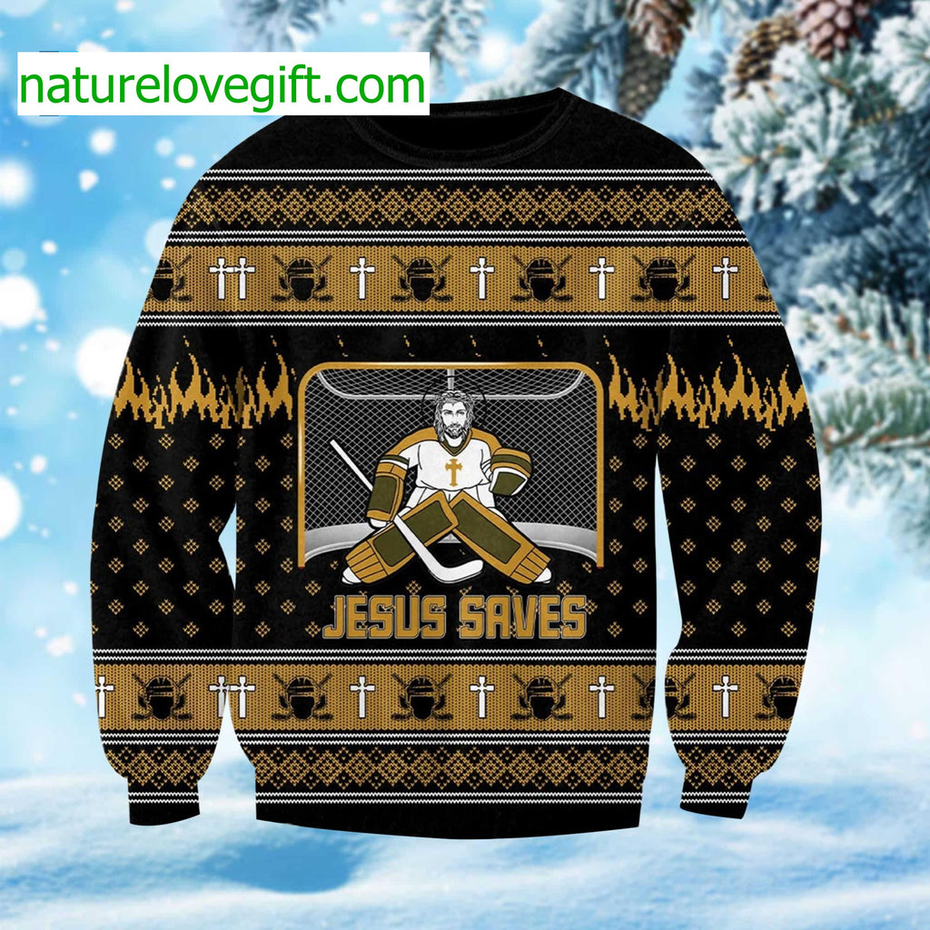 Jesus Saves Hockey Ugly Christmas Sweater - Holiday Gift product image