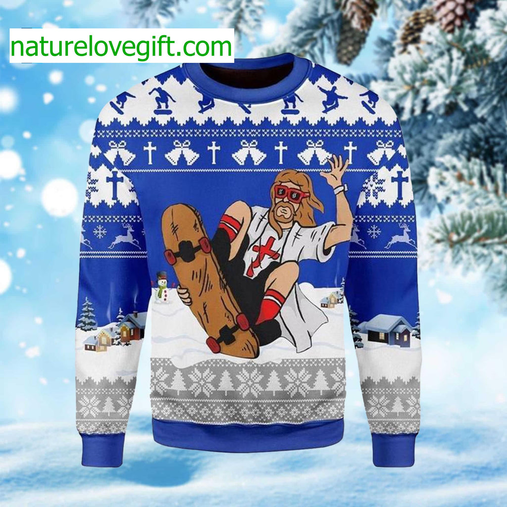 Jesus Skateboarding Christmas Ugly Christmas Sweater - Holiday Gift product image
