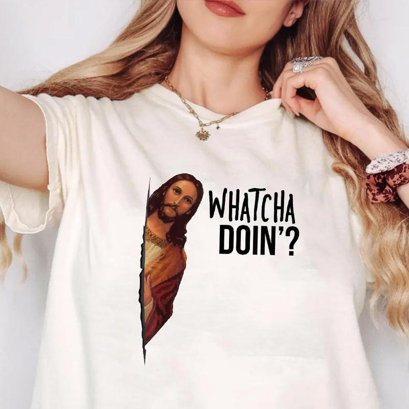 Jesus Is Watching Funny Casual Crew Neck Short Sleeve - Adult & Kids T-Shirts, Sweatshirts & Hoodies apparel design preview 1