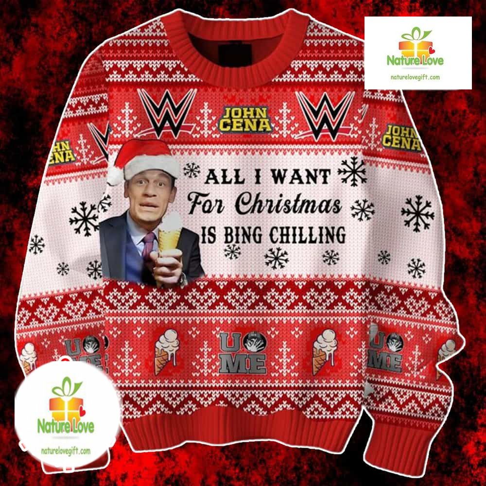 John Cena Bing Chilling Holiday Gift Ugly Christmas Sweater - Holiday Gift product image