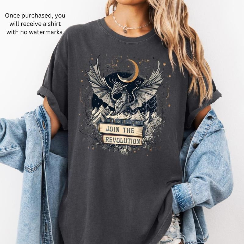 Join Revolution Book Dragon Bookish Lover Reading - Adult & Kids T-Shirts, Sweatshirts & Hoodies apparel design preview 1