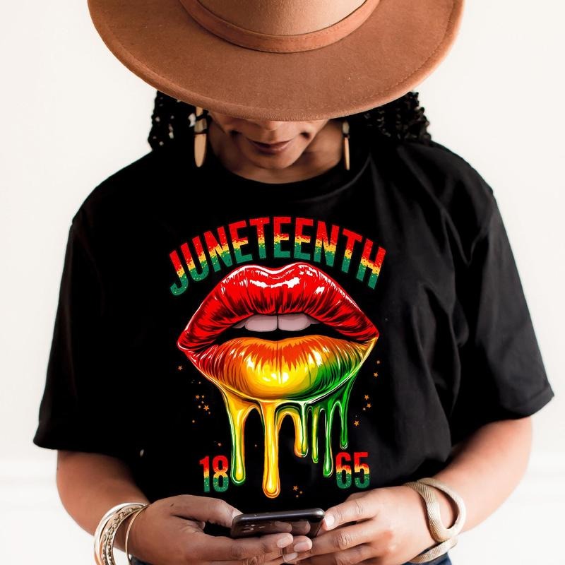 Juneteenth Lips Dripping Melanin 1865 Freedom Day - Adult & Kids T-Shirts, Sweatshirts & Hoodies apparel design preview 1