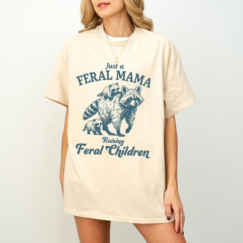 Just Feral Mama Raising Children Funny Mom Vintage - Adult & Kids T-Shirts, Sweatshirts & Hoodies apparel design preview 1