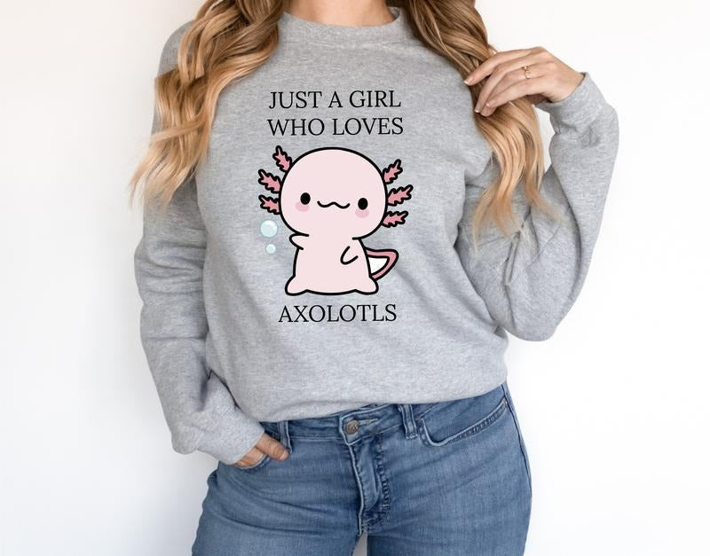 Just Girl Who Loves Axolotls Cute Axolotl Salamander - Adult & Kids T-Shirts, Sweatshirts & Hoodies apparel design preview 1