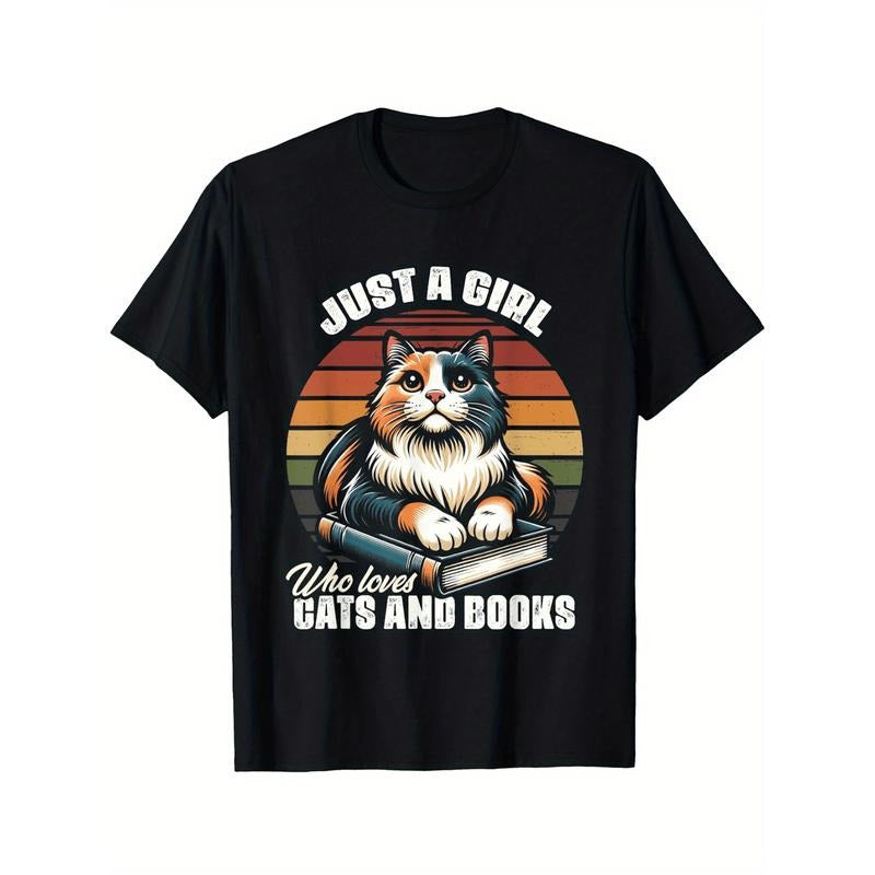 Just Girl Who Loves Books Cats Animal Kitten Reading - Adult & Kids T-Shirts, Sweatshirts & Hoodies apparel design preview 1