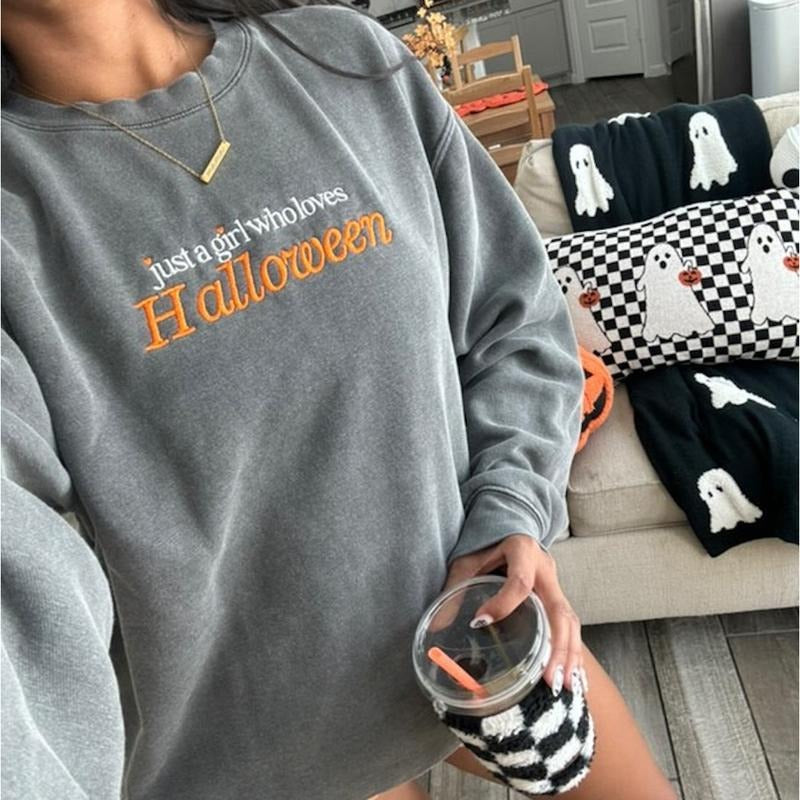 'Just Girl Who Loves Halloween' Cozy Crew - Adult & Kids T-Shirts, Sweatshirts & Hoodies apparel design preview 1