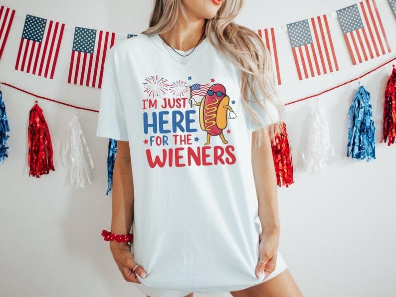 Just Here Wieners Hot Dog 4th July Funny Independence - Adult & Kids T-Shirts, Sweatshirts & Hoodies apparel design preview 1