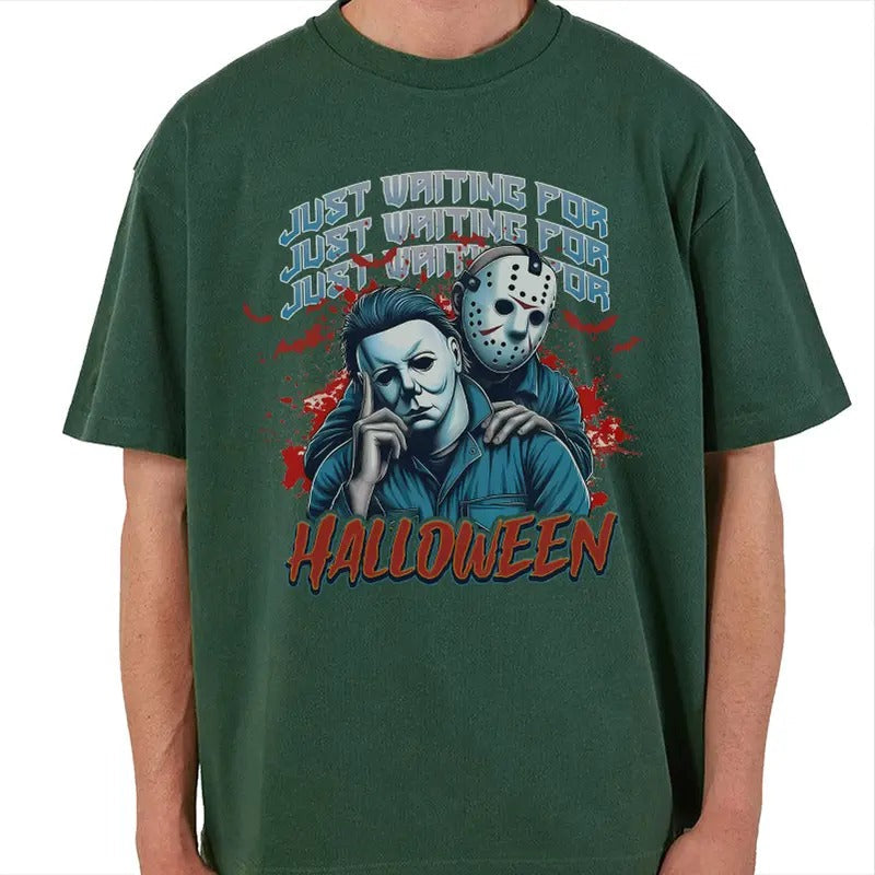 Just Waiting Halloween Retro Horror Characters Spooky - Adult & Kids T-Shirts, Sweatshirts & Hoodies apparel design preview 1