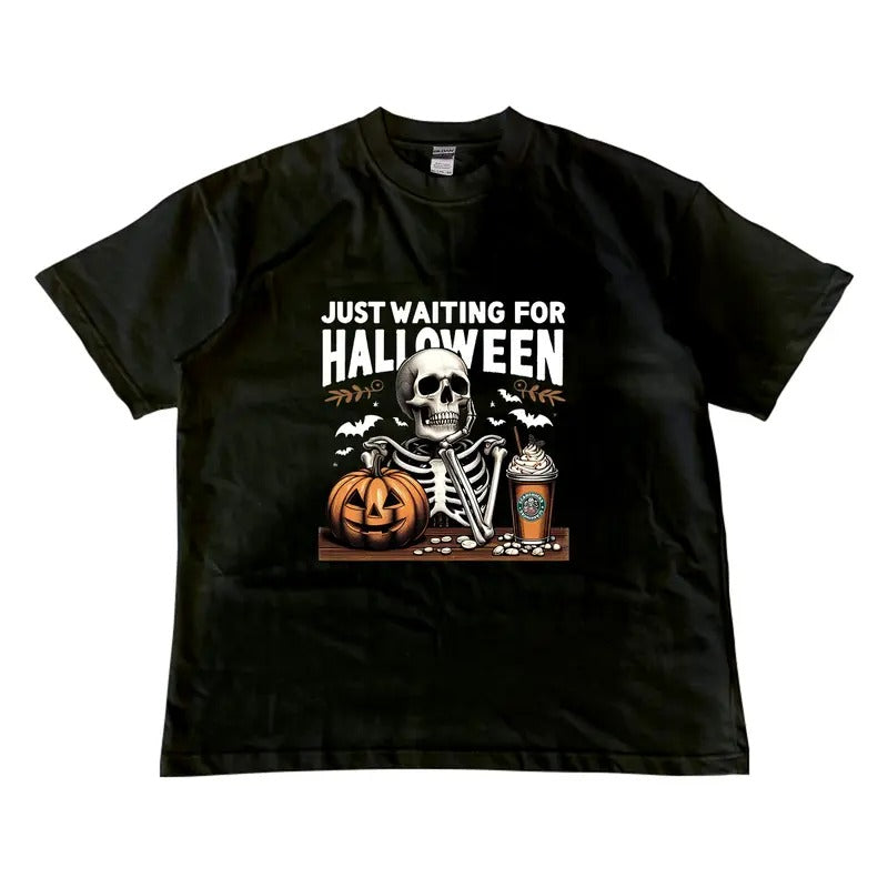Just Waiting Halloween Skeleton Vintage MW Menswear - Adult & Kids T-Shirts, Sweatshirts & Hoodies apparel design preview 1